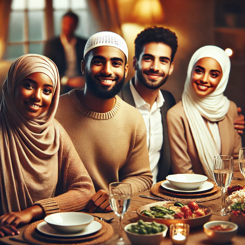People sharing a meal at a table